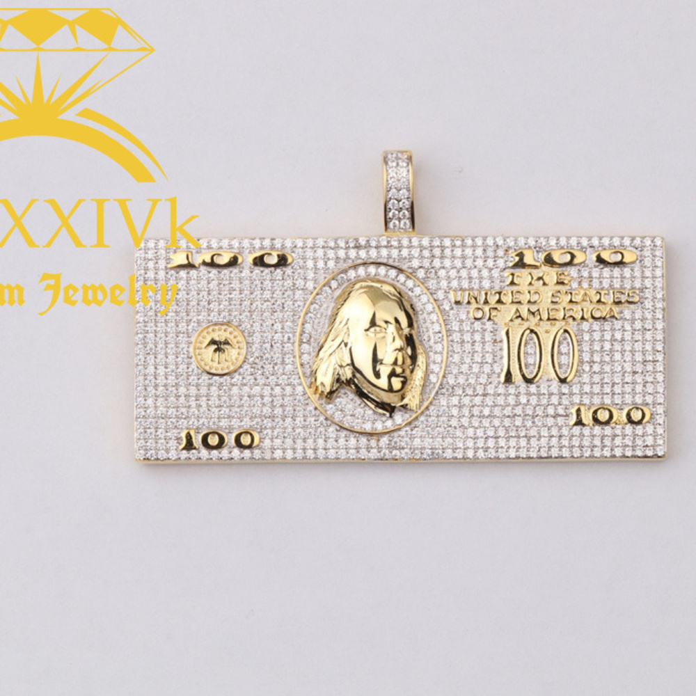 Iced Out Cusom 100 Dollar Bill Money Pendant